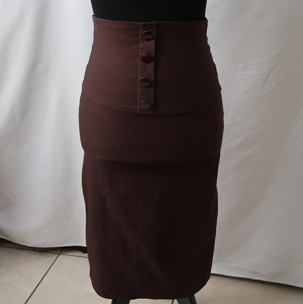 High Waisted Brown Fitted Skirt